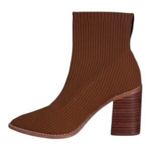 Steven By Steve Madden Nara Sock Booties Camel Brown 7.5‎ Stacked Block Heel